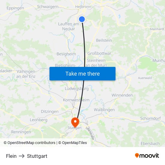 Flein to Stuttgart map