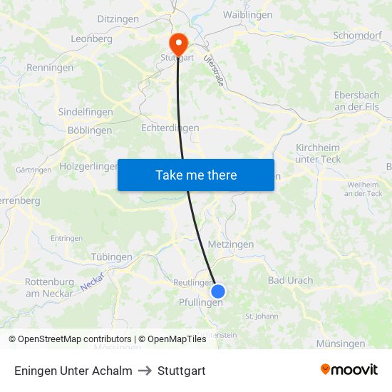 Eningen Unter Achalm to Stuttgart map