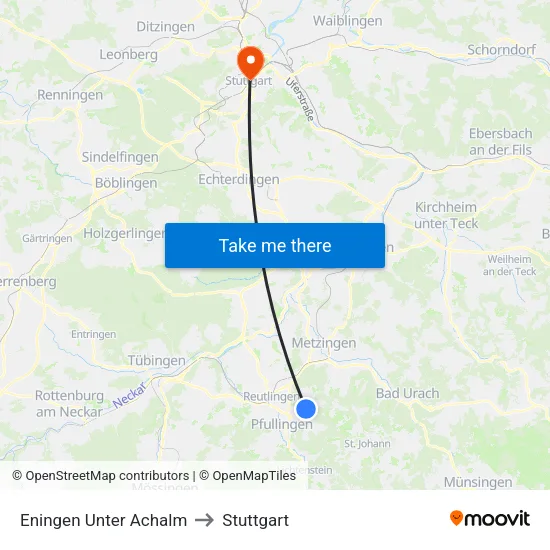Eningen Unter Achalm to Stuttgart map