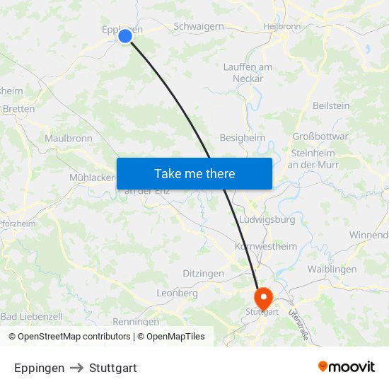 Eppingen to Stuttgart map