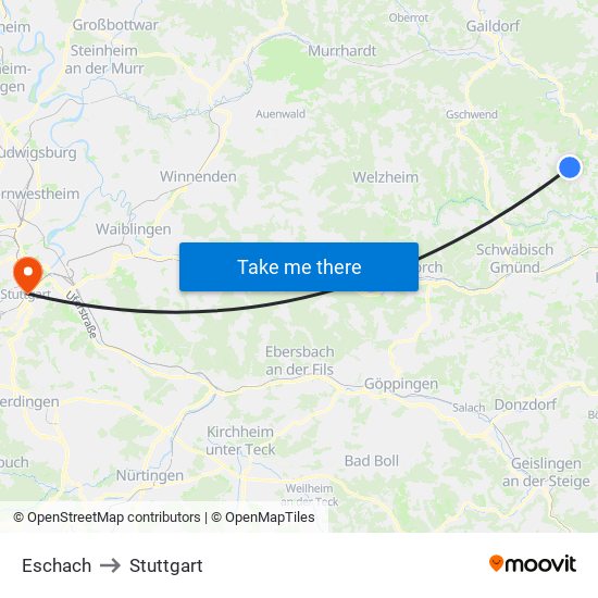 Eschach to Stuttgart map