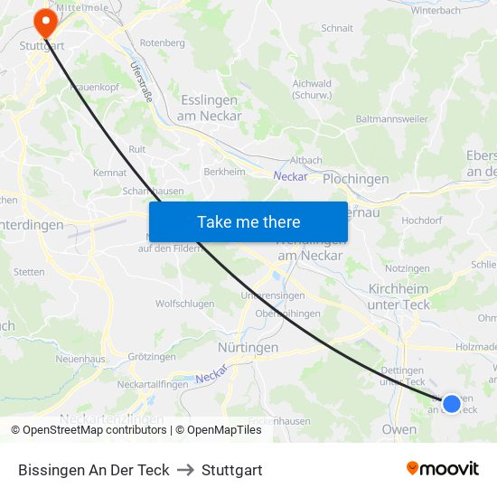 Bissingen An Der Teck to Stuttgart map