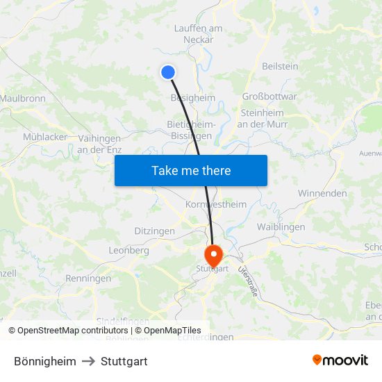 Bönnigheim to Stuttgart map