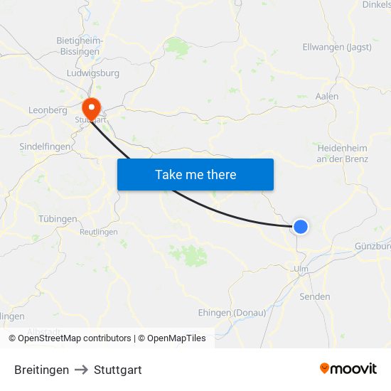 Breitingen to Stuttgart map