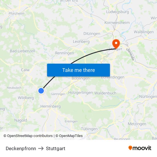 Deckenpfronn to Stuttgart map