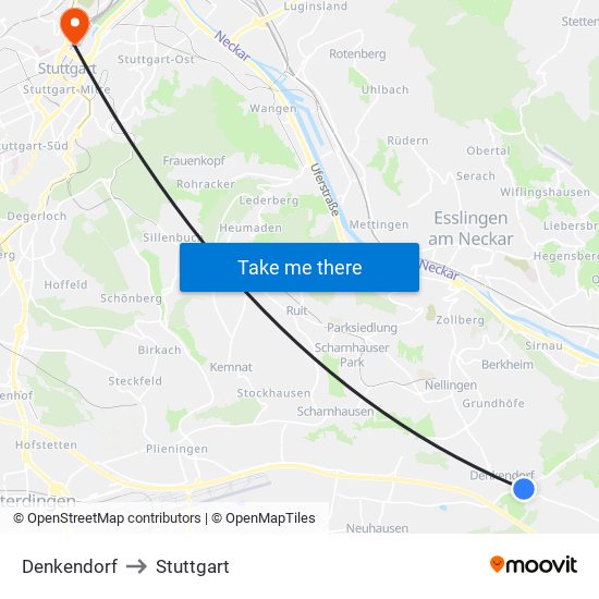 Denkendorf to Stuttgart map