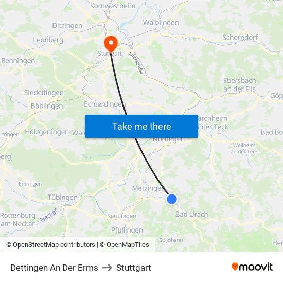 Dettingen An Der Erms to Stuttgart map