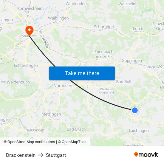 Drackenstein to Stuttgart map