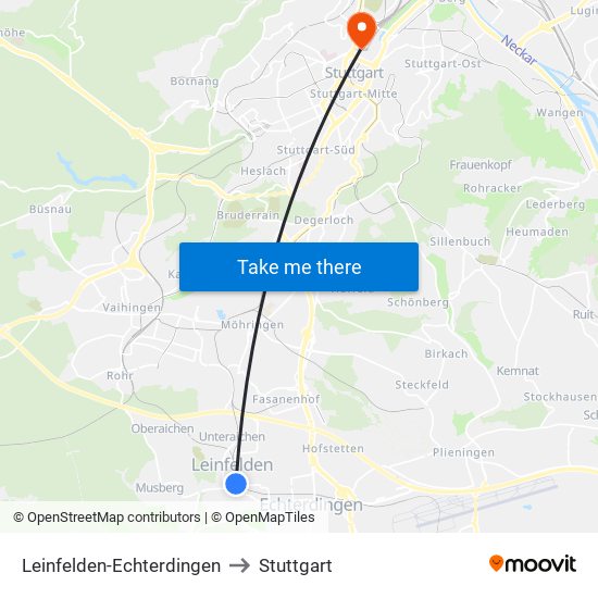 Leinfelden-Echterdingen to Stuttgart map