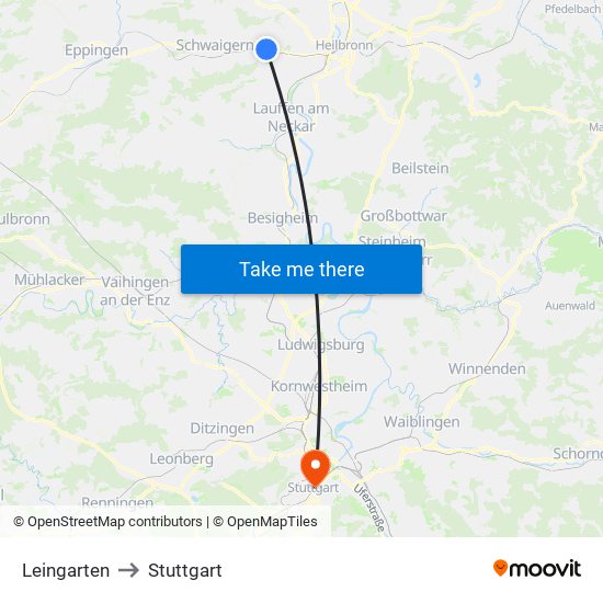 Leingarten to Stuttgart map