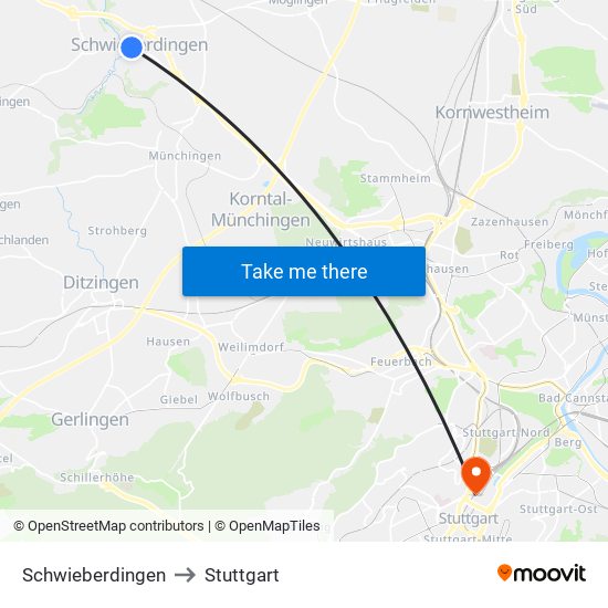 Schwieberdingen to Stuttgart map