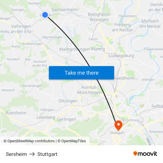 Sersheim to Stuttgart map