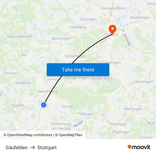 Gäufelden to Stuttgart map