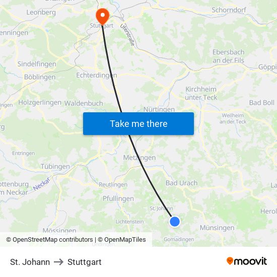 St. Johann to Stuttgart map