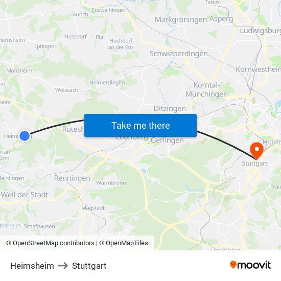 Heimsheim to Stuttgart map