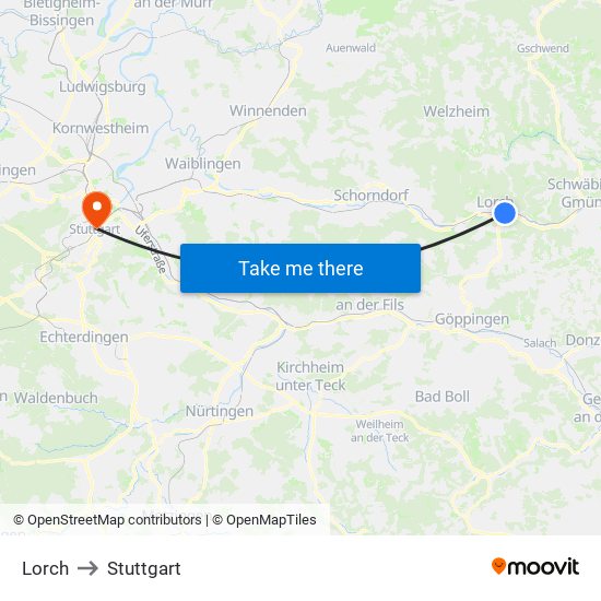 Lorch to Stuttgart map