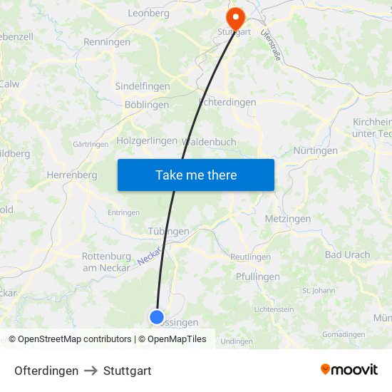 Ofterdingen to Stuttgart map