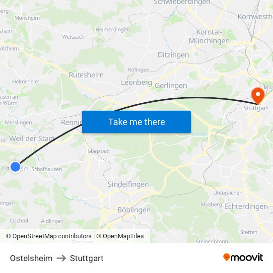 Ostelsheim to Stuttgart map