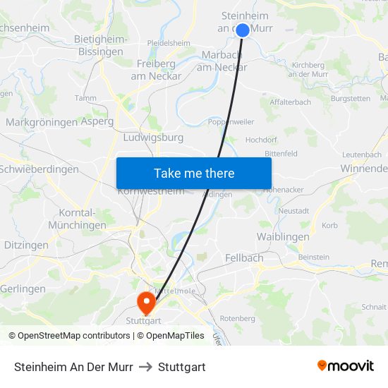 Steinheim An Der Murr to Stuttgart map