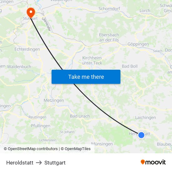 Heroldstatt to Stuttgart map