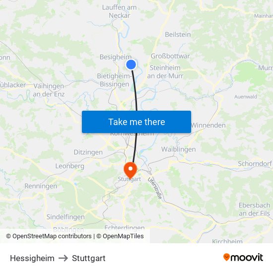 Hessigheim to Stuttgart map