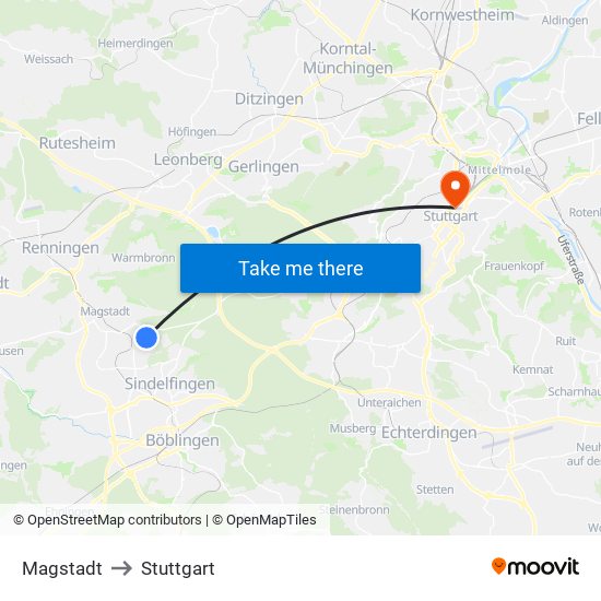 Magstadt to Stuttgart map