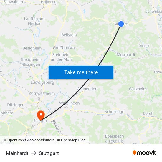 Mainhardt to Stuttgart map