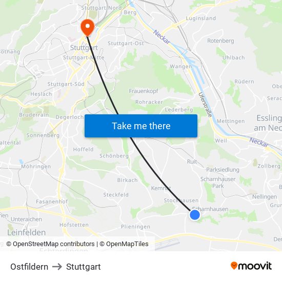 Ostfildern to Stuttgart map