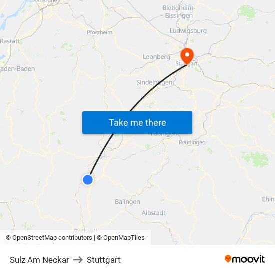 Sulz Am Neckar to Stuttgart map