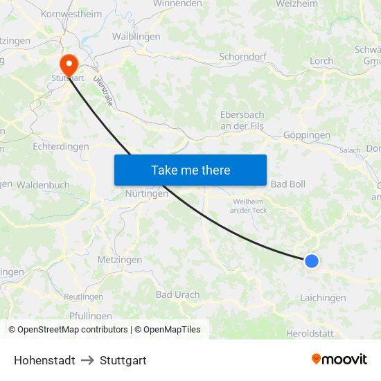 Hohenstadt to Stuttgart map