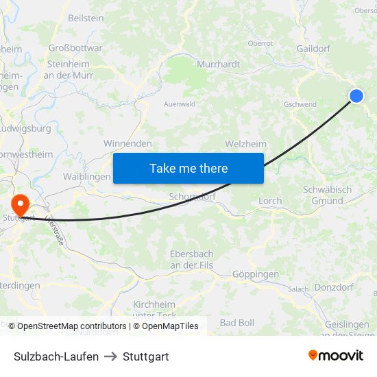 Sulzbach-Laufen to Stuttgart map