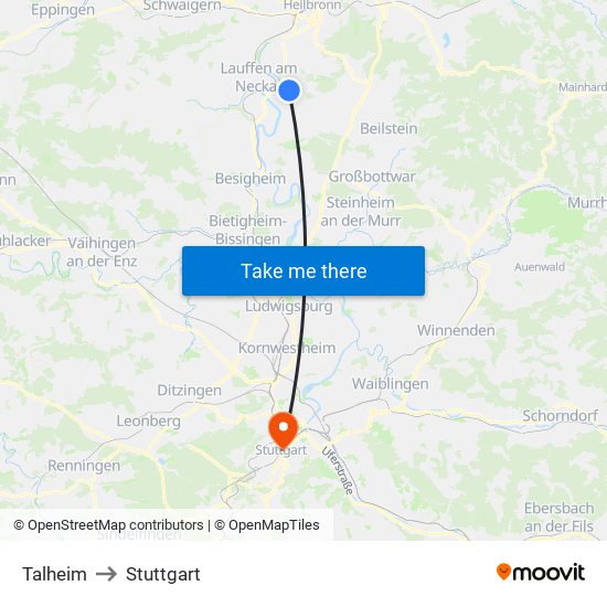 Talheim to Stuttgart map