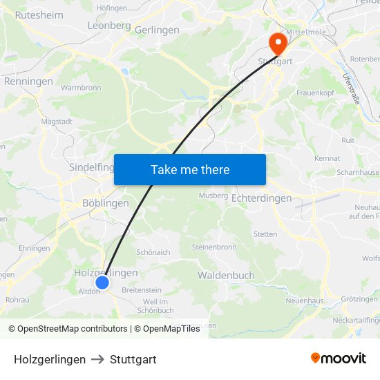 Holzgerlingen to Stuttgart map