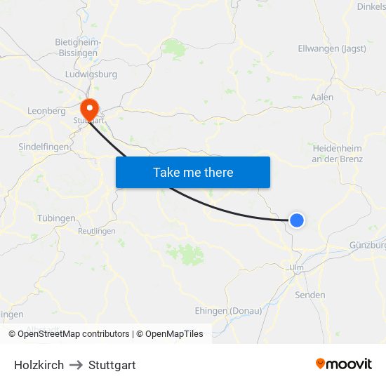 Holzkirch to Stuttgart map