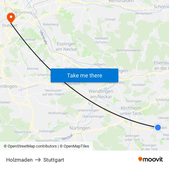 Holzmaden to Stuttgart map