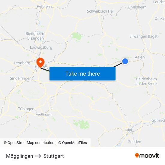 Mögglingen to Stuttgart map