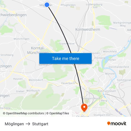 Möglingen to Stuttgart map