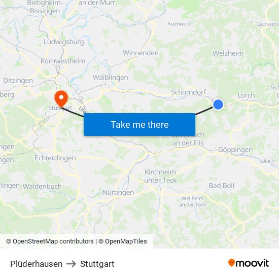 Plüderhausen to Stuttgart map