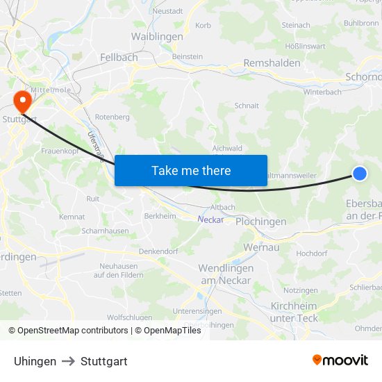 Uhingen to Stuttgart map