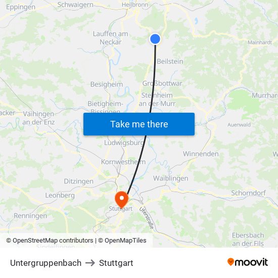 Untergruppenbach to Stuttgart map