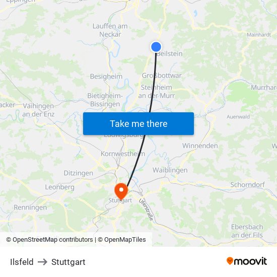 Ilsfeld to Stuttgart map