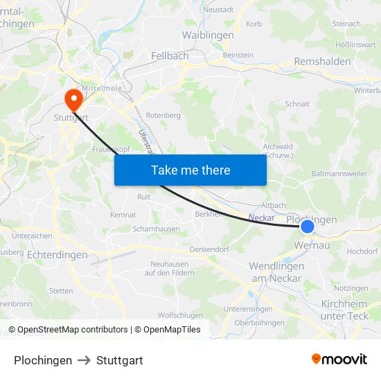 Plochingen to Stuttgart map