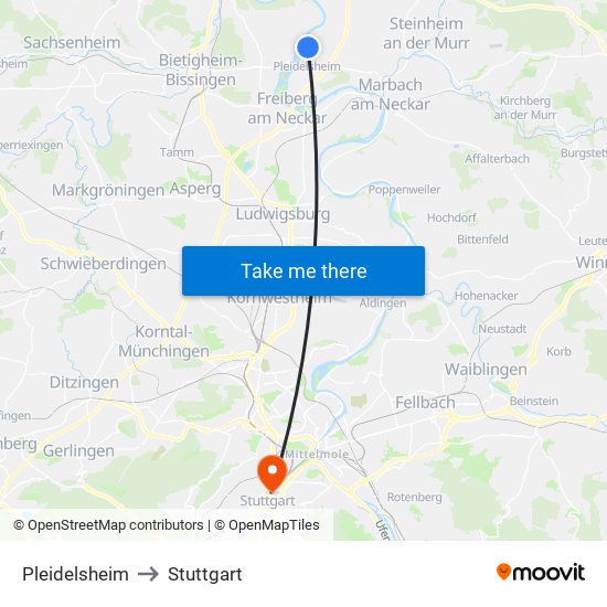 Pleidelsheim to Stuttgart map