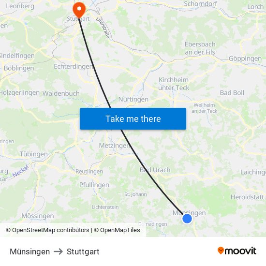 Münsingen to Stuttgart map