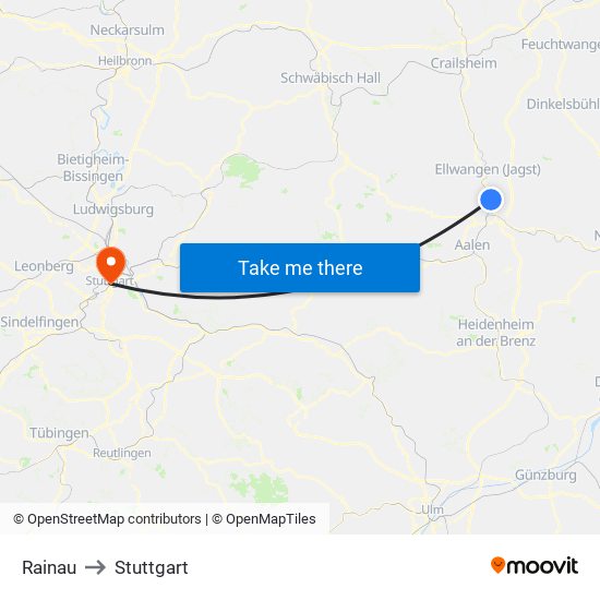 Rainau to Stuttgart map