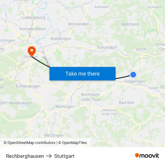 Rechberghausen to Stuttgart map
