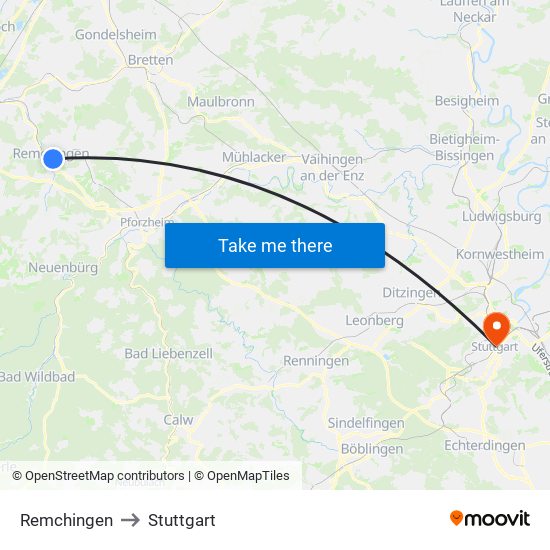 Remchingen to Stuttgart map