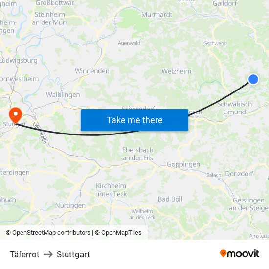 Täferrot to Stuttgart map