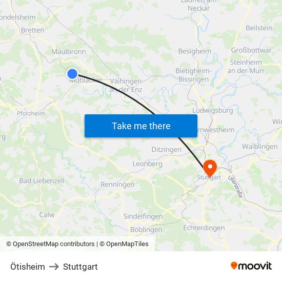 Ötisheim to Stuttgart map