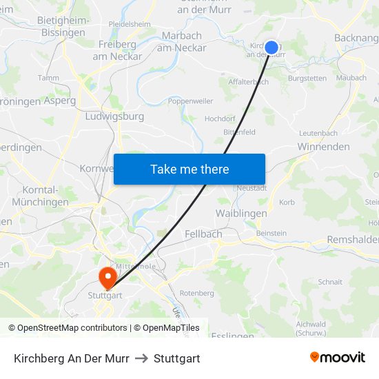 Kirchberg An Der Murr to Stuttgart map